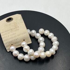 Anthropologie Freshwater White Pearl 2" Hoop Earrings New